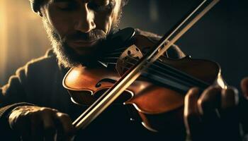 de geschoold violist, een meester van zijn ambacht, presteert elegant gegenereerd door ai foto