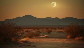 rustig tafereel gloeiend zonsondergang over- Afrikaanse berg reeks en savanne gegenereerd door ai foto