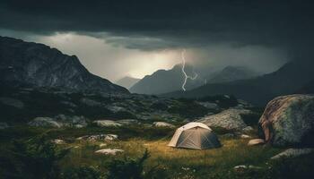 camping in de wildernis Oppervlakte, omringd door schoonheid in natuur gegenereerd door ai foto