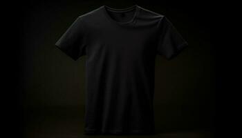 modern mode ontwerp zwart t overhemd met rits Aan mannequin staand gegenereerd door ai foto