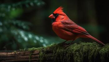 noordelijk kardinaal neerstrijken Aan tak, presentatie van levendig natuurlijk schoonheid gegenereerd door ai foto