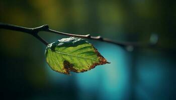 levendig herfst blad met water druppel, natuur biologisch schoonheid gegenereerd door ai foto