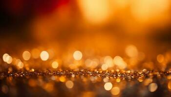 glimmend goud decoraties verlichten de donker backdrop voor Kerstmis viering gegenereerd door ai foto