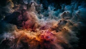 exploderend nevel creëert multi gekleurde abstract patroon in de nacht lucht gegenereerd door ai foto
