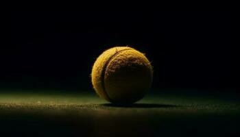 snel tennis bal wint kampioenschap in zwart achtergrond wedstrijd gegenereerd door ai foto