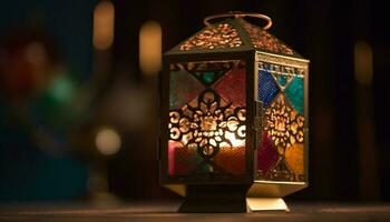 Ramadan lantaarns verlichten geestelijkheid en traditie in midden- oostelijk culturen gegenereerd door ai foto