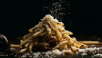 eigengemaakt fettuccine pasta met zeevruchten, een fijnproever Italiaans maaltijd gegenereerd door ai foto
