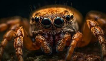 spookachtig spinachtige harig been in macro vergroting, focus voorgrond gegenereerd door ai foto