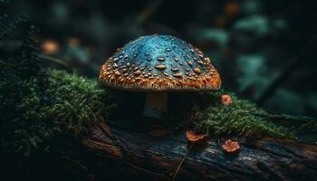 giftig vlieg agaric paddestoel pet gevlekte in herfst Woud gegenereerd door ai foto