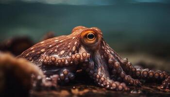 giftig Octopus voelhoorn grepen krab klauw in onderwater- strijd gegenereerd door ai foto