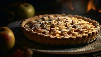 vers gebakken appel taart, een zoet toegeeflijkheid voor herfst onbedwingbare trek gegenereerd door ai foto
