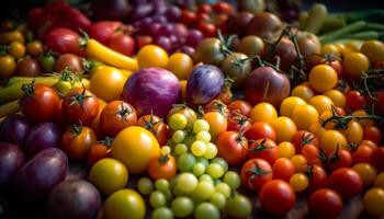 levendig van eigen bodem produceren een overvloed van gezond, sappig groenten en fruit gegenereerd door ai foto