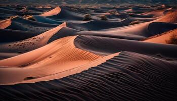 golfde zand duinen creëren majestueus Golf patroon in dor Afrika gegenereerd door ai foto