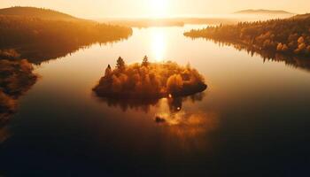 een rustig tafereel van een multi gekleurde zonsondergang over- de bergen gegenereerd door ai foto