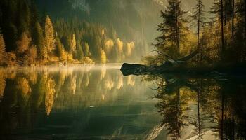 rustig herfst Woud weerspiegelt multi gekleurde schoonheid in natuur stilte gegenereerd door ai foto
