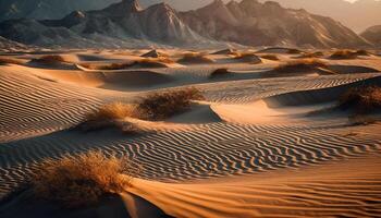 golfde zand duinen creëren een majestueus panoramisch schoonheid in natuur gegenereerd door ai foto