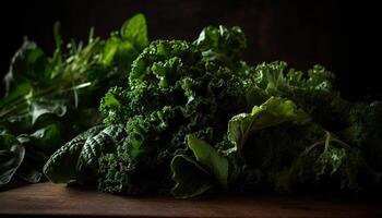 biologisch groente salade een gezond fijnproever maaltijd Aan rustiek snijdend bord gegenereerd door ai foto