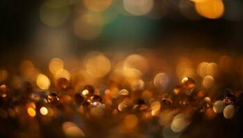 glimmend goud Kerstmis lichten verlichten abstract natuur backdrop Bij nacht gegenereerd door ai foto