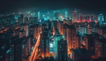 modern wolkenkrabbers verlichten Beijing financieel wijk Bij schemer gegenereerd door ai foto