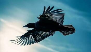 silhouet van havik in midden lucht, verspreiden Vleugels in vrijheid gegenereerd door ai foto