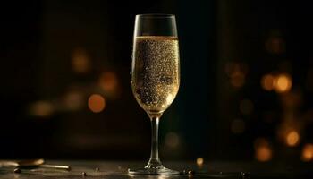 Champagne fles weerspiegelt viering in elegant bar met kristal bril gegenereerd door ai foto