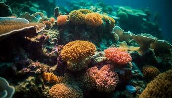 diep onderstaand, kleurrijk zee leven gedijt in natuurlijk schoonheid gegenereerd door ai foto