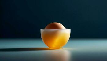 gezond aan het eten vers, biologisch gekookt ei Aan blauw serviesgoed bord gegenereerd door ai foto