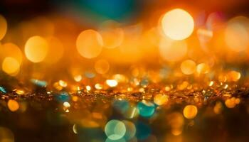 glimmend goud decoraties verlichten de donker backdrop voor viering gegenereerd door ai foto