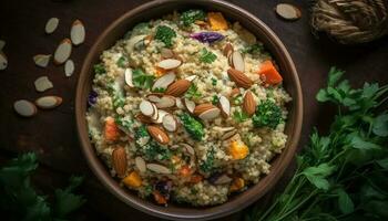 een gezond vegetarisch risotto met vers broccoli en eigengemaakt quinoa gegenereerd door ai foto