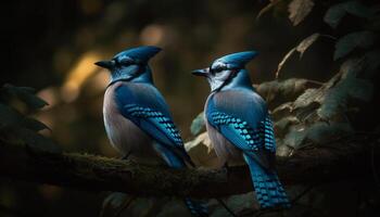 multi gekleurde bij eter neerstrijken Aan tak, dichtbij omhoog schoonheid in natuur gegenereerd door ai foto