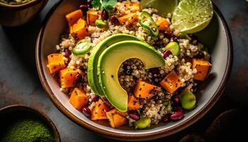 vers fijnproever salade met avocado, tomaat, en quinoa, klaar naar eten gegenereerd door ai foto