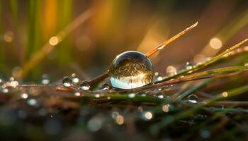 vers dauw druppels Aan groen bladeren, natuur schoonheid in dichtbij omhoog gegenereerd door ai foto