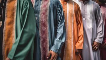 een groep van zelfverzekerd zakenlieden wandelen in multi gekleurde formele kleding gegenereerd door ai foto