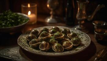 vers zeevruchten voorafje Aan rustiek houten tafel gegenereerd door ai foto