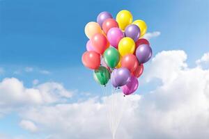 regenboog ballon Aan lucht achtergrond. concept van lhbti. kopiëren ruimte gemaakt met generatief ai foto