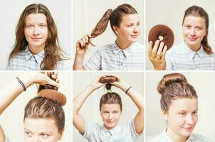 kapsel zelfstudie door schoonheid blogger. wijnoogst bun met chignon foto