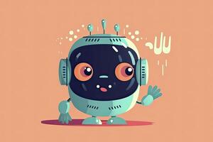 schattig glimlachen robot, babbelen bot zeggen hoi. vector vlak tekenfilm karakter illustratie.ai generatief foto