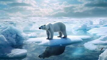 polair beer Aan de ijs met ai gegenereerd. foto