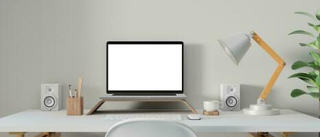 werkruimte met mockup blanco scherm laptop computer foto