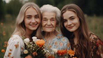 multi generatie familie genieten van natuur schoonheid samen gegenereerd door ai foto