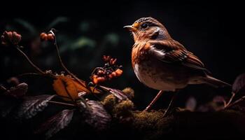 geel vink zingt Aan Afdeling in herfst zonlicht gegenereerd door ai foto