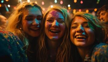 jong volwassenen genieten kleurrijk muziek- festival samen gegenereerd door ai foto