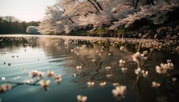 lente schoonheid in natuur kers bloesem reflectie gegenereerd door ai foto