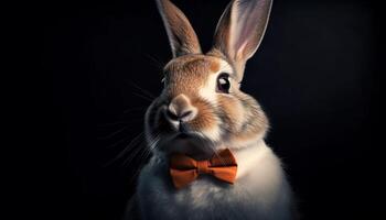 een schattig baby konijn, vervelend een boog stropdas gegenereerd door ai foto