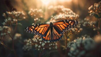 monarch vlinder, geel en zwart vleugel elegantie gegenereerd door ai foto