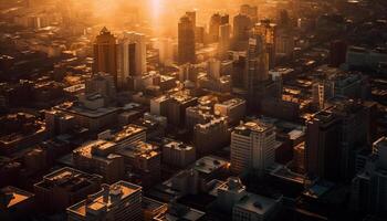 verlichte stadsgezicht Bij nacht, hoog hoek visie gegenereerd door ai foto