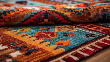 multi gekleurde kilim tapijtwerk, geweven wol decoratie gegenereerd door ai foto