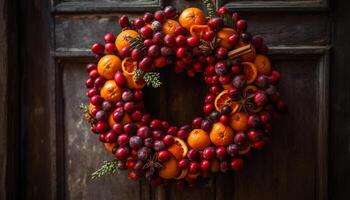 biologisch krans decoratie, rijp BES fruit toetje gegenereerd door ai foto