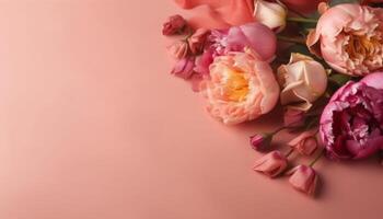 romantisch geschenk van tulpen, roze en Purper gegenereerd door ai foto