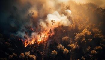 brandend Woud hel, verwoesting en milieu schade generatief ai foto